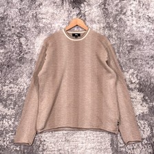 Stussy Crewneck Sweater Large Mens Natural Shadow Stripe 100% Wool picture