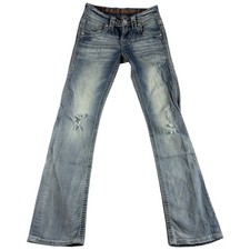 Rock Revival Malena Slim Bootcut Jeans Womens 26 Blue Denim Distressed Whiskered picture