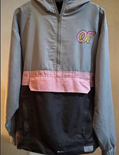 Odd Future Men's L Colorblock Hooded Half-Zip Anorak Jacket Gray Pink Logo picture