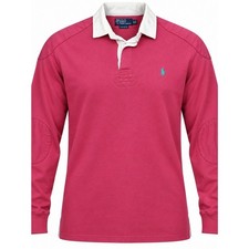 VTG Polo by Ralph Lauren Men’s Long-Sleeve Rugby Shirt - Pink White XXL picture