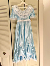 NEW-Unworn Vintage 80s Junior Bridesmaid dress: blue w bow. Girls size 7. picture