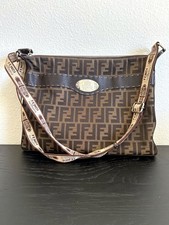 Fendi Selleria Zucca Crossbody Bag Brown FF Logo Adjustable Strap Italy picture