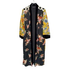 Zara Contrasting Print Kimono Long Duster M Dark Floral Polka Dot Floral *flaw picture