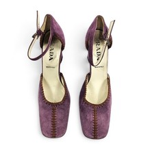 Vintage Prada Heels Purple Suede Whipstitch Square Toe - IT 38 (US 8) picture