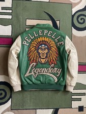 Pelle Pelle Legendary Chief Studded Green Cream Leather Varsity Bomber Jacket picture
