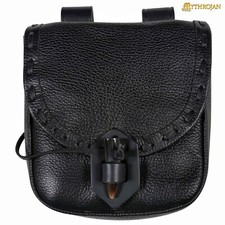 Medieval Leather Belt Pouch Renaissance Waist Pouch Costume Accessory - Black picture