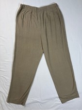 OHI Vintage 100% Raw Silk Pleated Trousers Beige Tan Elastic High Waist Medium M picture