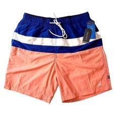 Nautica Swim Trunks Mens Small Pale Coral Blue Orange Colorblocked 8