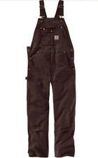 Carhartt Men's Duck Bib Overall Iconic R01 Dark Brown Men's Size 32w x 30L picture