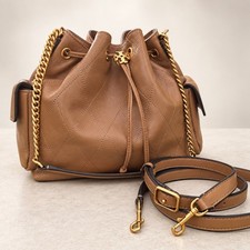 Tory Burch Charlie Quilted Pecan Leather Drawstring Bag NWT Authentic RARE picture