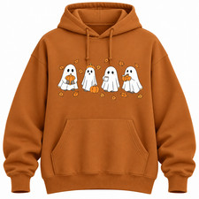 Cute Ghost Pumpkin Halloween Hoodie Spooky Season Fall Graphic Pullover picture