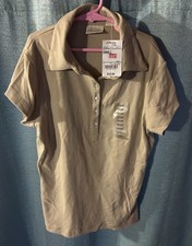 NWT Vintage St. John's Bay Women's Small Polo Shirt Khaki Tan Short Sleeve picture