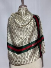 Auth Gucci Scarf Shawl Stole Wrap 100% Silk White Used picture