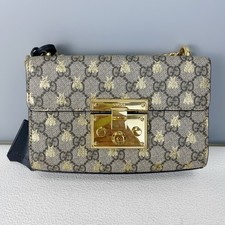 Gucci Padlock Small Chain Shoulder Bag GG Supreme Canvas Gold Bee Print Pre‑owne picture