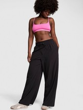 Victoria's Secret PINK Logo Tech Woven Straight, Wide- Leg Pants -L- Black - NWT picture