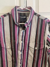Vintage Wrangler Cowboy Cut Brushpopper Long Tails Shirt Men’s Large Striped USA picture