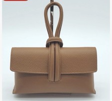 Italian Genuine Pebble Leather Crossbody Handbag – Made In Italy - Cognac Brown picture