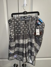 NWT Pelagic Mens Sharkskin Boardshorts Grey White Shark Print Fishing Shorts 42 picture