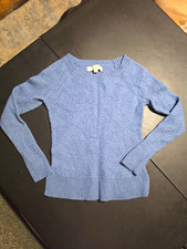 LOFT Blue Knit Crewneck Raglan Long Sleeve Pullover Sweater XS picture