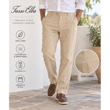 Tasso Elba Mens Linen Pants Beige Tan Classic Fit Straight Leg Trousers 38x32 picture
