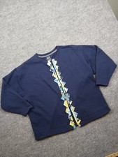 Vintage Fruit of the Loom Women's Navy Blue Cardigan Size L Geometric Ruffle Tri picture