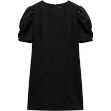 Zara Woman Black Puff Sleeve Pearl Button Mini Shift Dress 9775/042 L picture