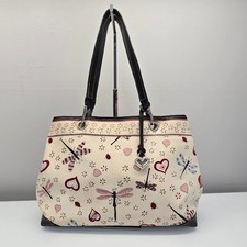 Brighton Lois Shopper Tote Bag Large Dragonfly Heart Ladybug Cotton Leather Trim picture