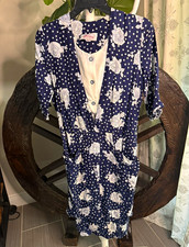 VTG 90s Zeeba New York Polka Dot Floral Rayon Dress Mock Vest S picture