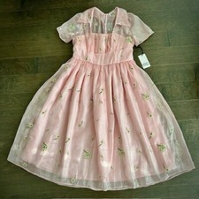 Unique Vintage 1950’s style Light Pink & Floral Embroidered Libby Swing Dress picture