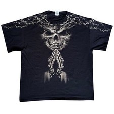 Delta Pro Weight Men's Praying Skull Shirt Skeleton Hands Retro Goth XL Black picture