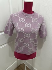 GUCCI WOMENS PINK WOOL  MONOGRAM SWEATER SIZE SMALL NEW W/O TAGS SHORT SLEEVE picture