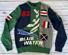 Nautica Intarsia '83 Blue Water Exclusive Sweater Navy Green Mens Small New picture