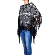 Women's Fashion Casual Solid Color Crochet Net Lace Poncho picture