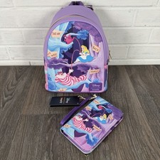 Loungefly Disney Alice In Wonderland Cheshire Cat Mini Backpack Tech Wallet Set picture