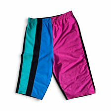 Vintage 90s LA Workout Women's Colorblock Bike Shorts M Elastic High Waist picture
