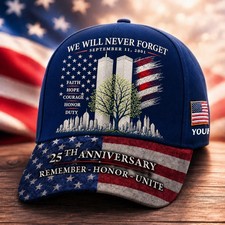 Custom 9/11 Never Forget Firefighter Cap 25th Anniversary Flag Hat Gift For Him picture
