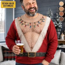 Custom 3D Fake Abs Hairy Santa Sweatshirt, Funny Claus Ugly Christmas Sweatshirt picture