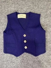 Vintage 70s Little World Inc Childrens Knit Vest Blue Gold Script Tag Retro picture