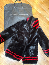 **Rare n Vintage** Ermanno Scervino Black/Red Faux Fur Mid-Length Coat, One Size picture