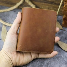 Mens Genuine Leather Wallet Vertical Bifold Crazy Horse Cowhide Card Holder Gift picture