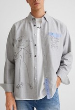Desigual Shirt Mens M Graphic and hand-drawn Lettering Long Sleeve Button Up picture