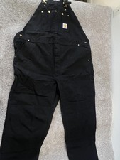 Carhartt Overalls Mens 48x32 Black Canvas Bib Workwear Utility R01 BLK USA picture