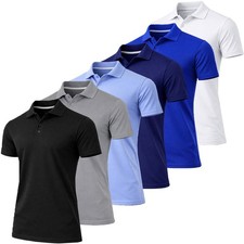 5-Pack Men's Short Sleeve Polo Shirts Moisture Wicking Ribbed Cuffs Sizes S-3XL picture