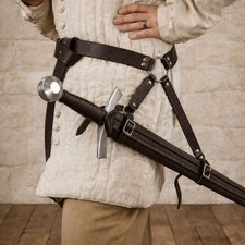 Medieval Leather Sword Belt Adjustable Viking Frog Holder LARP Cosplay Gear picture