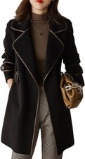 Women's Elegant Lapel Collar Wool Blend Midi-Long Pea Coat Jacket with Belt picture