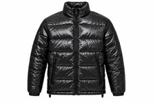 Men’s Glossy Black Puffer Jacket – Quilted Winter Jacket with Zip Pockets picture