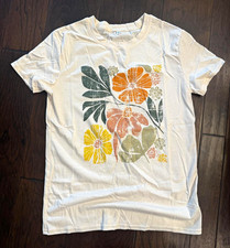 LOFT Women’s M White Floral Graphic Print Crew Neck Short Sleeve Cotton Tee picture