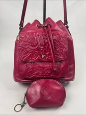 Patricia Nash Embossed Floral Drawstring Bucket Bag in Raspberry Red key pouch picture