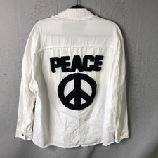 Davi&Dani Jacket Womens S White Peace Sign Chenille Back Twill Hippie Boho picture