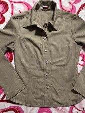 Vintage La Belle Womens Size 3 Tan Pinstripe Fitted Blouse Made USA Y2K picture